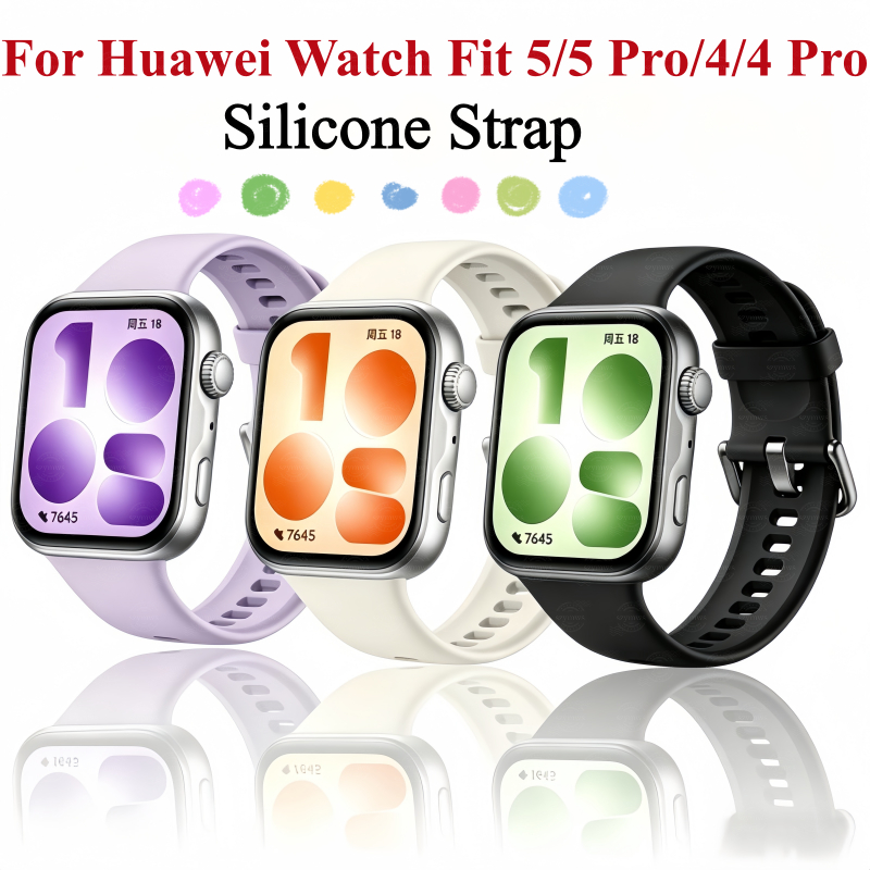 สายรัดซิลิโคนอ่อนนุ่มสําหรับ Huawei Watch 5 Pro/Fit 5/Fit 4 Pro/ 4/Fit 3 Sprot สายรัดทดแทนสําหรับ Huawei Watch 5/5 Pro