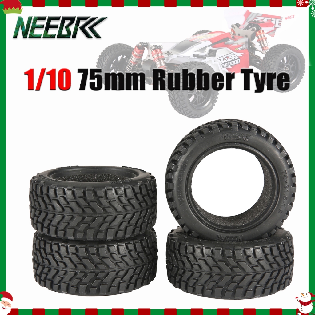 NEEBRC 4PCS 75 มม.1.9 นิ้ว 1/10 RC รถยาง Tyre ล้อยาง Hex Rim Hub สําหรับ 1/14 1/16 Off-road ปีนเขา HPI Wltoys 144001 Part