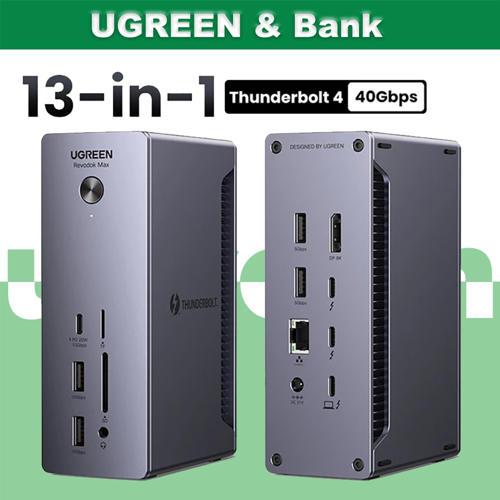 UGREEN Revodk 13-in-1 Thunderbolt 4 Dock 40Gbps Dual Support 4K@60Hz หรือ 8K, 90W Hub Charger