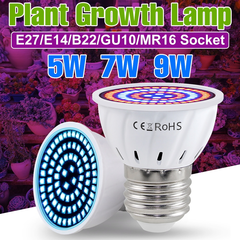 9W E14 LED เต็มสเปกตรัมเติบโตหลอดไฟ 220V RedBlue UV E27 ด้ายพืชเติมโคมไฟ 7W MR16/B22 เรือนกระจกเต็นท์ 5W GU10 กระถาง Veg ผลไม้ดอกไม้ Seeding Moss การเพาะปลูก