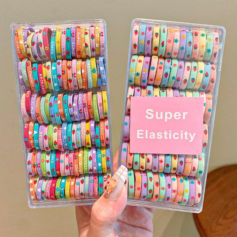 ยางรัดผมสำหรับเด็ก 100 ชิ้น - วงกลมสีสันสดใสแบบการ์ตูน ยืดหยุ่นและทนทาน