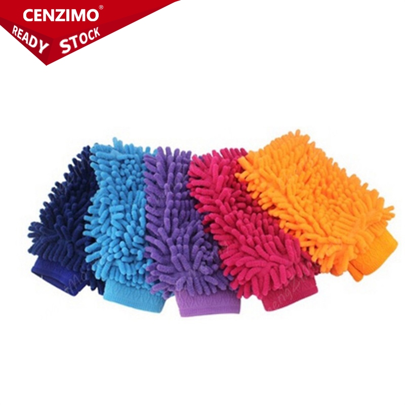 CENZIMO Ultrafine Fiber Chenille ถุงมือล้างรถไมโครไฟเบอร์ตาข่ายนุ่ม Scratch-Free Backing สําหรับรถยนต์และทําความสะอาด