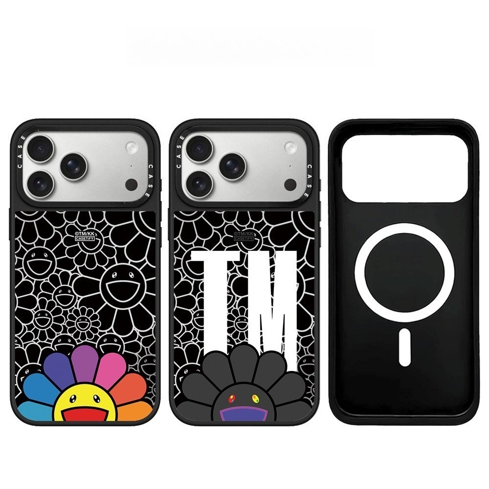 แม่เหล็กสีดําดอกทานตะวันกระจกเคสโทรศัพท์สําหรับ ไอโฟน 17 มือโปร สูงสุด 16 15 14 13 12 11 ปลอกกันกระแทก