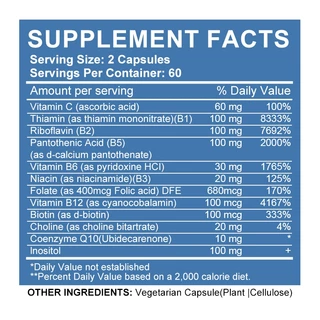 อาหารเสริมวิตามิน B-Complex (B12 B1 B2 B3 B5 B6 B9 Folic Acid &Biotin) เพื่อปรับปรุงระบบภูมิคุ้มกัน