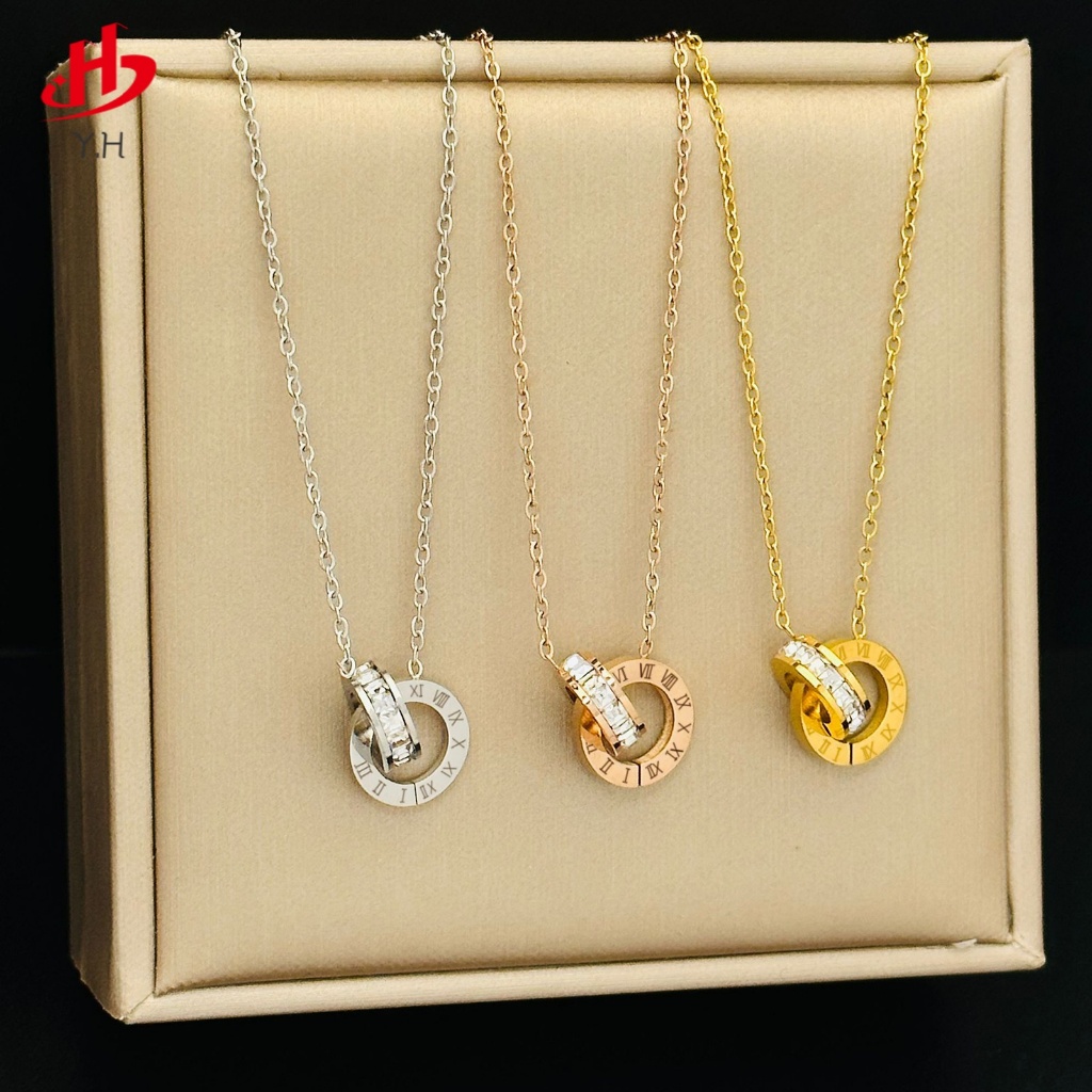 ⭐Y.H⭐ 316L แหวนโรมัน สร้อยคอสแตนเลส 18K สร้อยคอผู้หญิงแฟชั่น