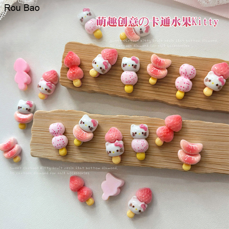 Rou Bao 50 ชิ้นเล็บสตรอเบอร์รี่มะเขือเทศติด Kitty Cat Girly 3D เรซิ่นเล็บ Art DIY Charms ตกแต่ง