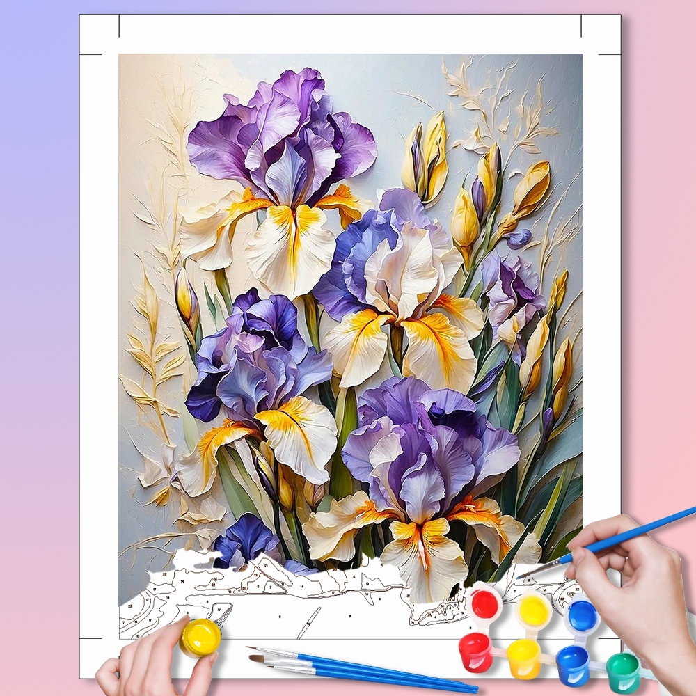 ACANDYL DIY Art Kit ระบายสีตามตัวเลขพร้อมกรอบ 40*50 ซม.การออกแบบไอริสสีม่วง - งานฝีมืองานอดิเรกทํามือ - บรรเทาความเครียดและการบีบอัด - ของขวัญตกแต่งบ้านความงามสําหรับเธอ