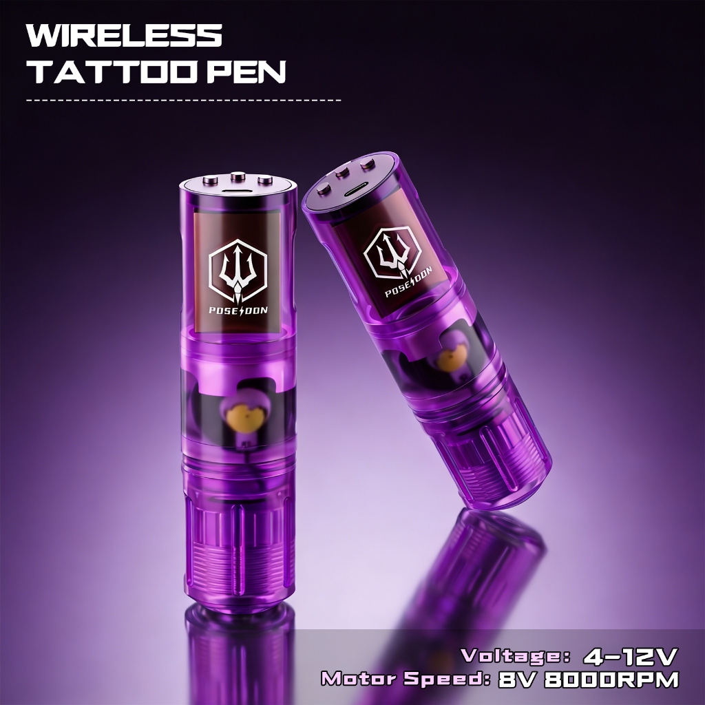ปากกาสัก POSEIDON เครื่องสักไร้สายพร้อมแหล่งจ่ายไฟ 1500mAh และจังหวะ 4.2 มม. อุปกรณ์สักสําหรับศิลปิน