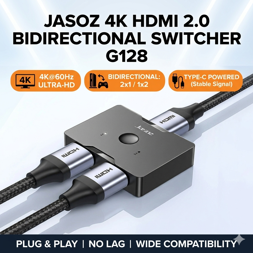 4K 60Hz Bidirectional HDMI 2.0 Switcher - 2 In 1 Out / 1 In 2 Out Splitter - เข้ากันได้กับ PS5, Xbox