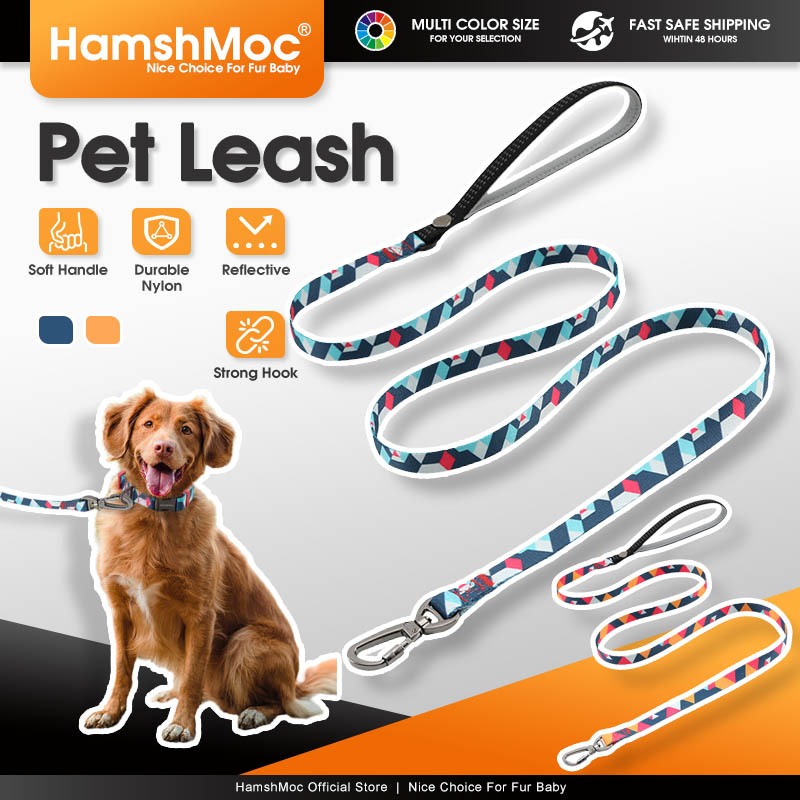HamshMoc สายจูงสุนัขเบาะนุ่มจับสัตว์เลี้ยงตะกั่วเชือกไนลอนหนักสะท้อนแสงสายจูงสัตว์เลี้ยงสําหรับสุนัขขนาดกลางขนาดใหญ่เดินกลางแ