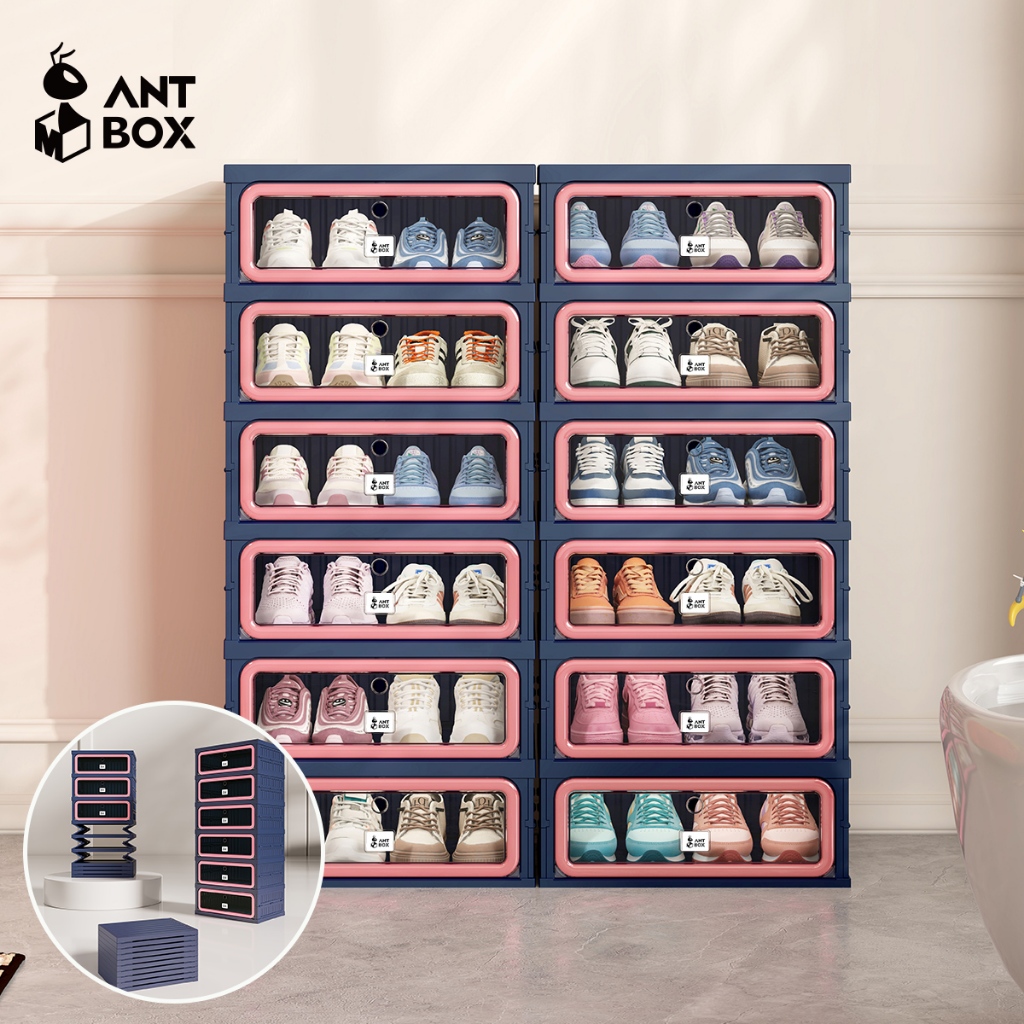 ANTBOX  [ ใหม่ ]2026 ตู้รองเท้าเทรนด์ใหม่ 6-12คู่ 3 สี ติดตั้งฟรี พับเร็ว หลายชั้น ฝาครอบประตูพลิกโปร่งใส พร้อมแม่เหล็ก แข็งแรง ทนทา