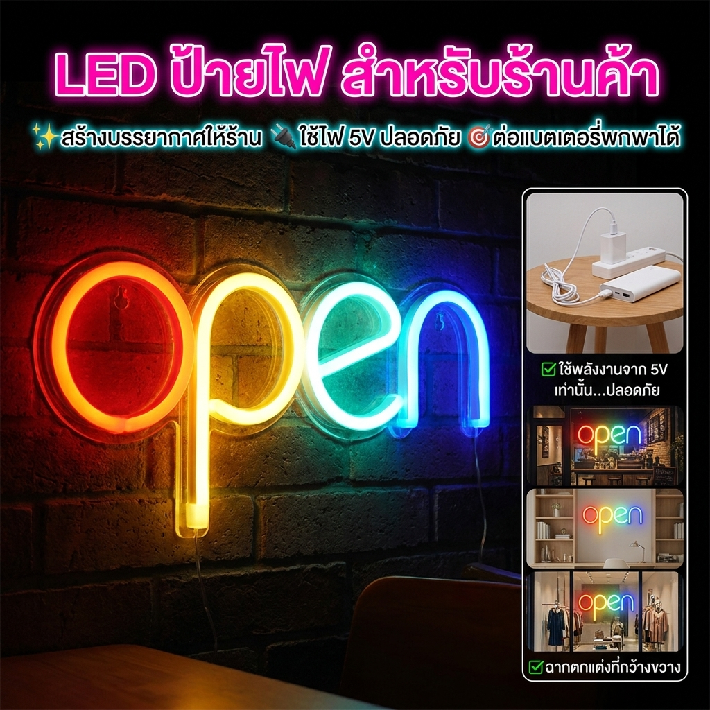 ป้ายไฟนีออน OPEN ป้ายไฟ LED ป้ายนีออนเปิดนํา ป้ายนีออน ป้ายไฟอักษร ป้ายไฟ สําหรับหน้าต่างร้าน