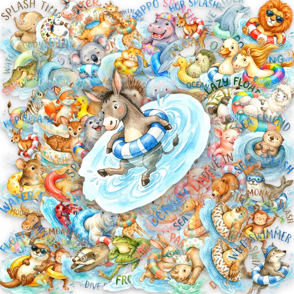 50ชิ้นการ์ตูนสัตว์ว่ายน้ํากราฟฟิตีสติ๊กเกอร์ ทําเอง รูปที่ 2