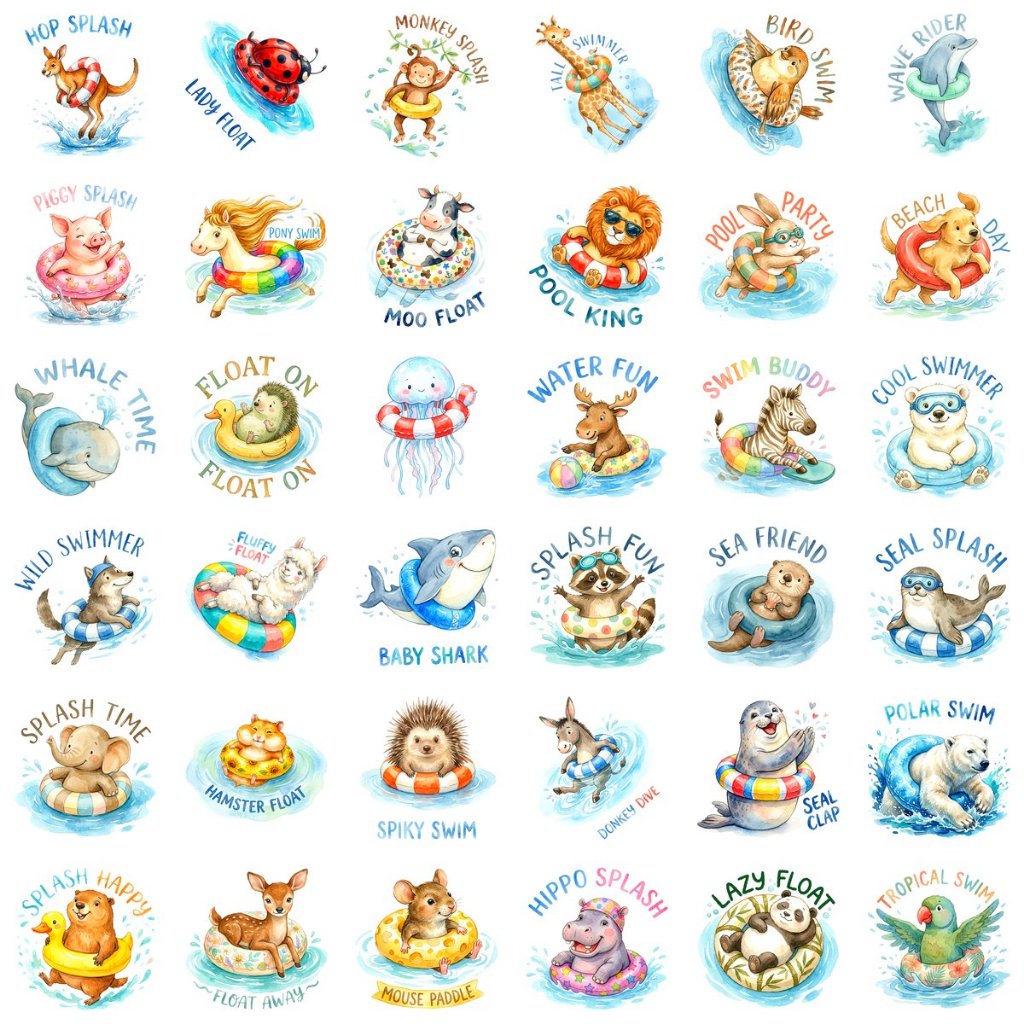 50ชิ้นการ์ตูนสัตว์ว่ายน้ํากราฟฟิตีสติ๊กเกอร์ ทําเอง รูปที่ 3