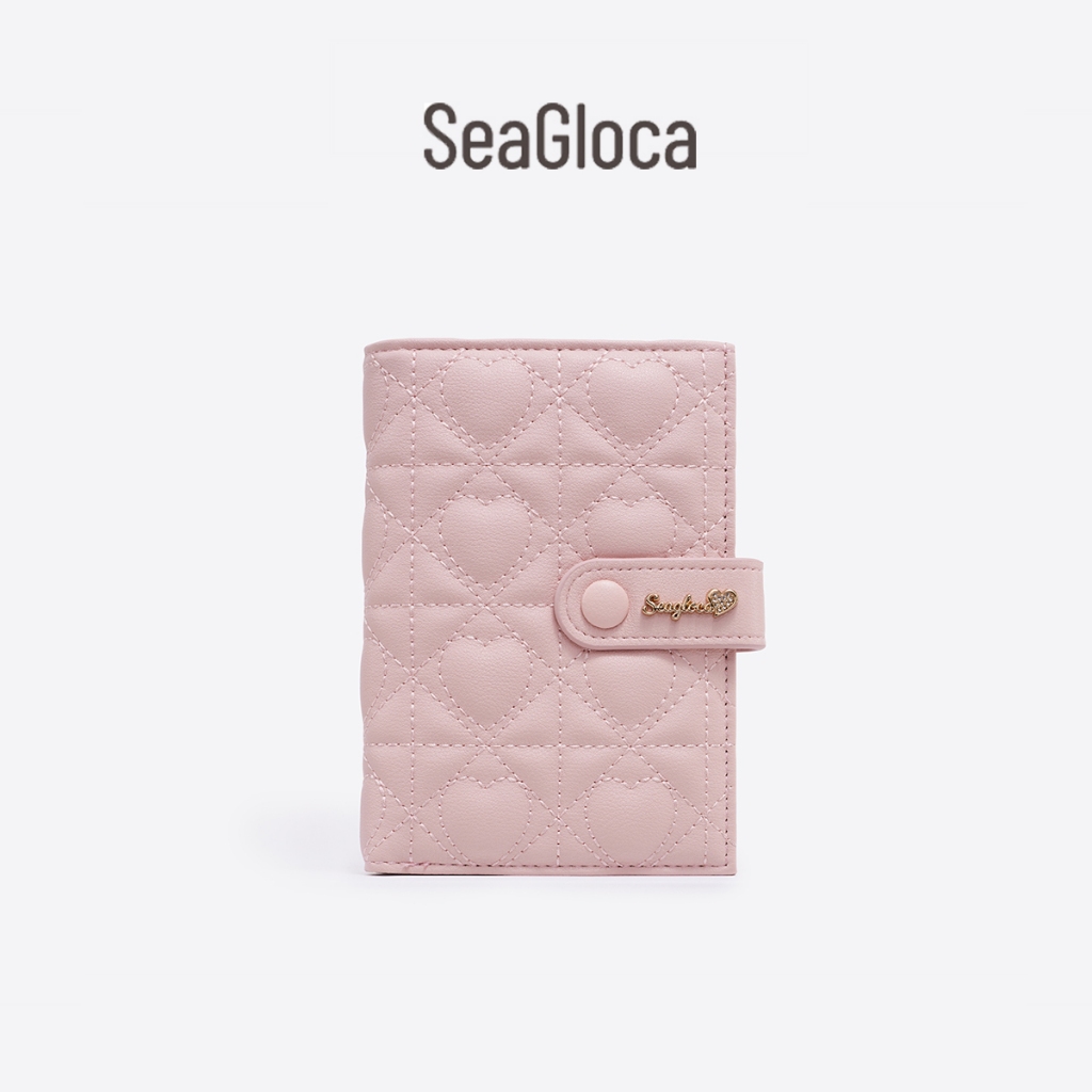 SeaGloca Heart Quilted Snap Button กระเป๋าใส่เหรียญ Multi-Slot แบบพกพาผู้ถือบัตรสําหรับผู้หญิงไม่มี 00003