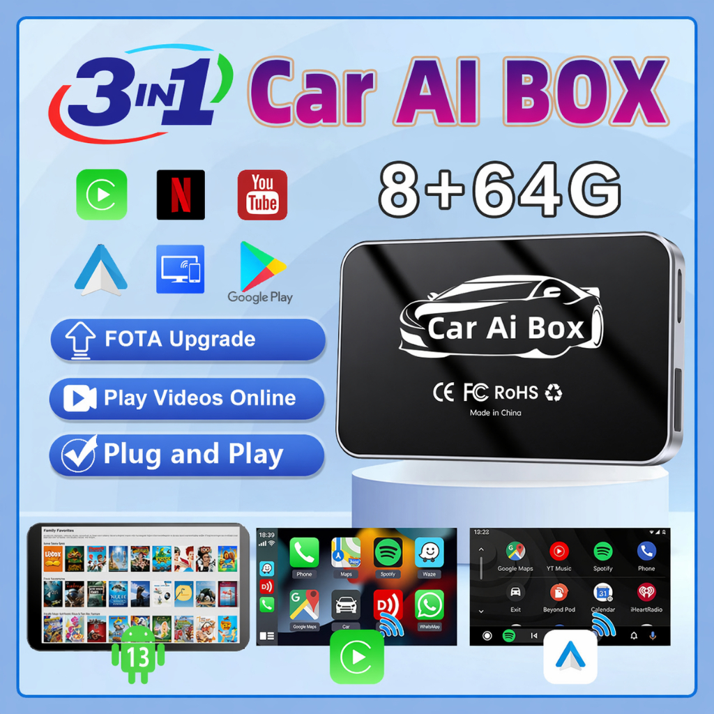 8+64G Wireless CarPlay AI Box Carplay Car ai Box android Video Wired to Wireless CarPlay Adapter Android Auto & Apple CarPlay Dongle อะแดปเตอร์กล่องทีวีรถยนต์