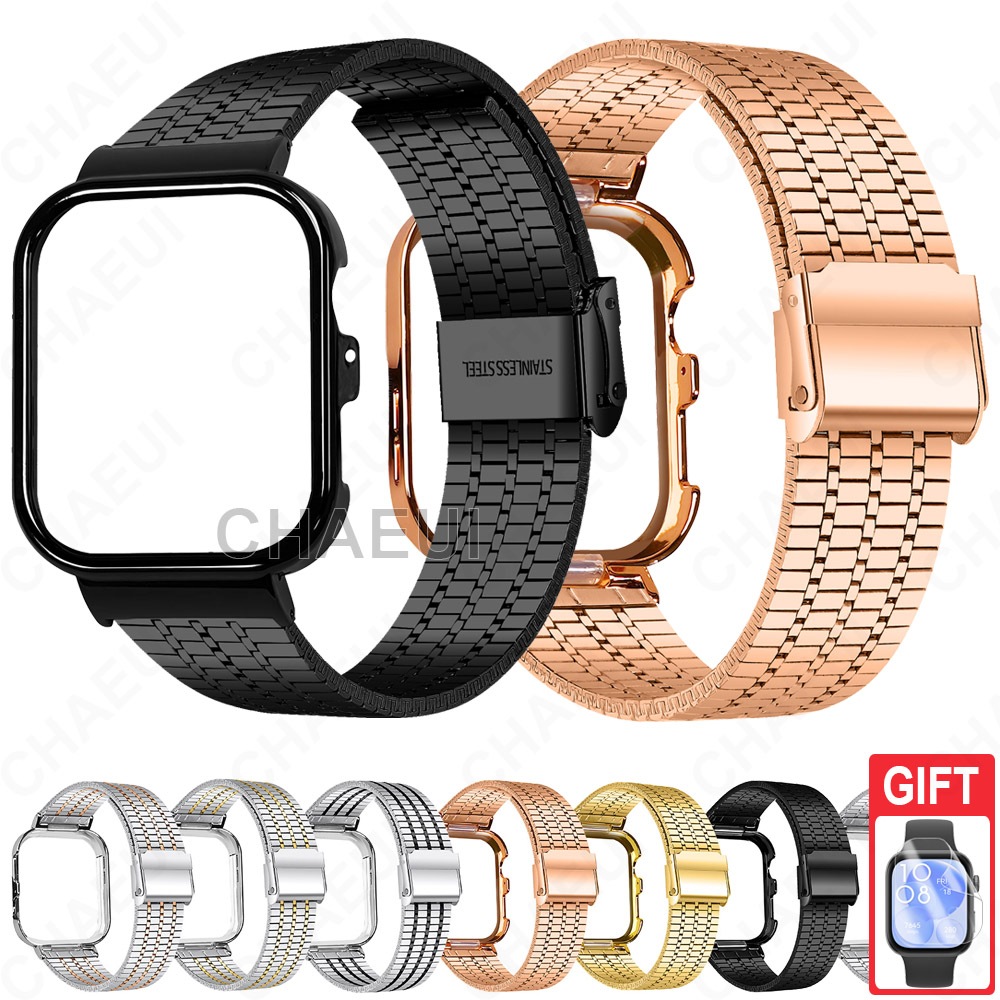 สายสแตนเลสพร้อมกรอบเคสโลหะอุปกรณ์เสริมสร้อยข้อมือสําหรับ Huawei Watch Fit 4 / Fit 4 Pro