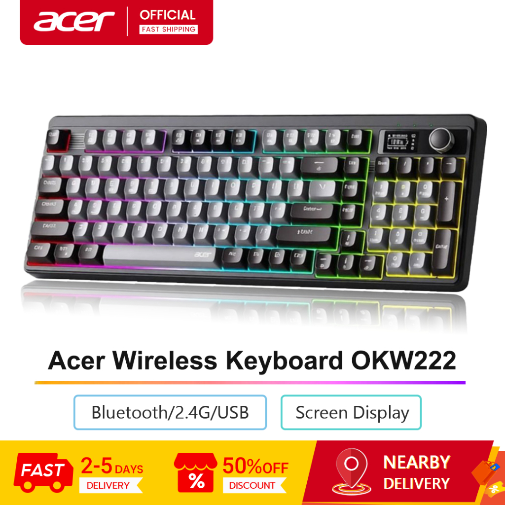 ACER คีย์บอร์ดไร้สาย OKW222 Tri Mode Bluetooth/2.4G/USB 2000mAh คีย์บอร์ดแบตเตอรี่