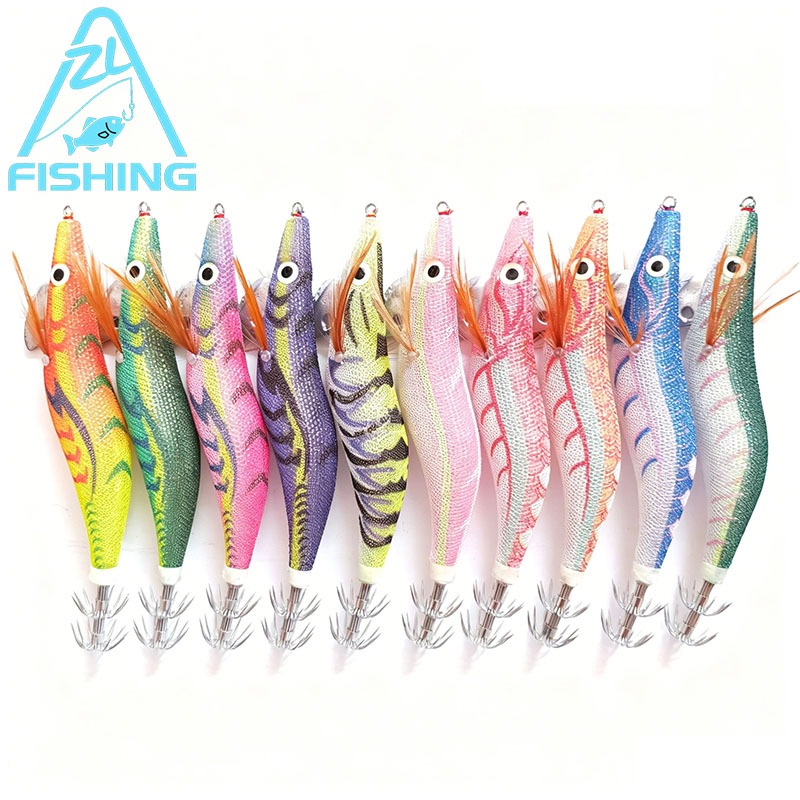 10 ชิ้น เหยื่อจิ๊กหมึกผ้าเน็ตเรืองแสงแรง เบอร์ 2.5-3.5 เหยื่อตกปลาทะเล เรืองแสงสูงกลางคืน