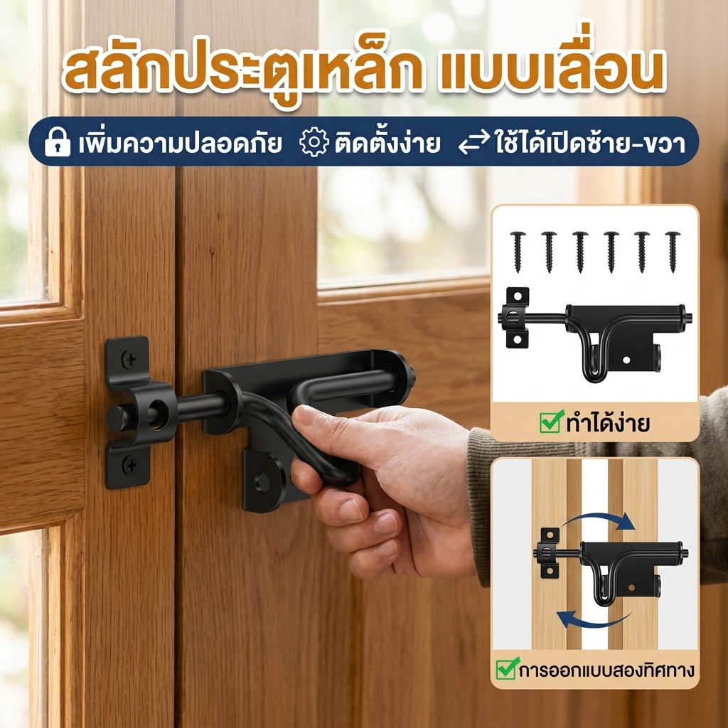 กลอนสับประตู สลักหนัก กลอนล็อคประตูเหล็ก สําหรับประตู
