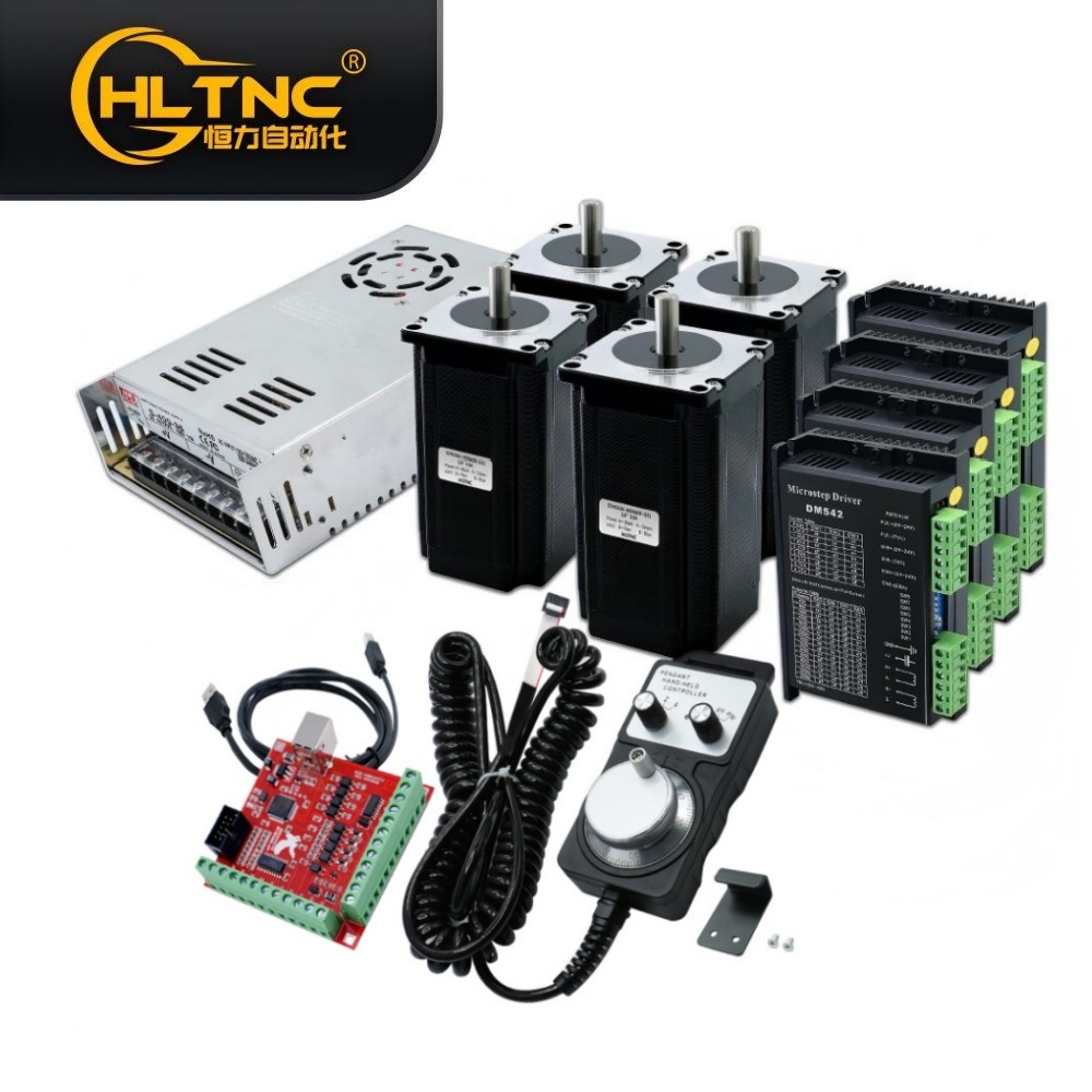HLTNC 4 แกน NEMA 23 Stepper Motor Kit – 57HS112 2.2-3Nm + DM542 ไดร์เวอร์ + 600W 36V PSU + MPG Handw