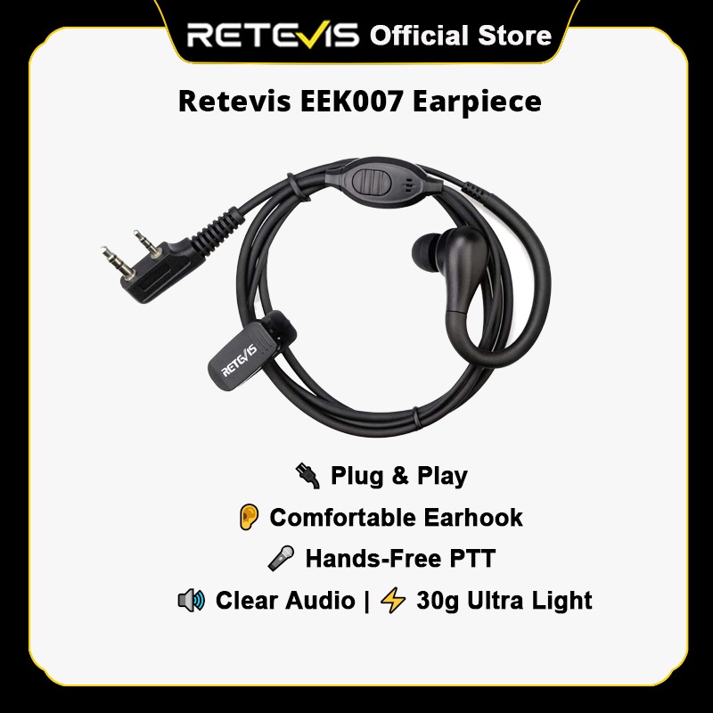 Retevis RT22 Walkie Talkies หูฟังพร้อมไมโครโฟน, 2 Pin Earhook Two Way วิทยุหูฟังสําหรับ Retevis H777