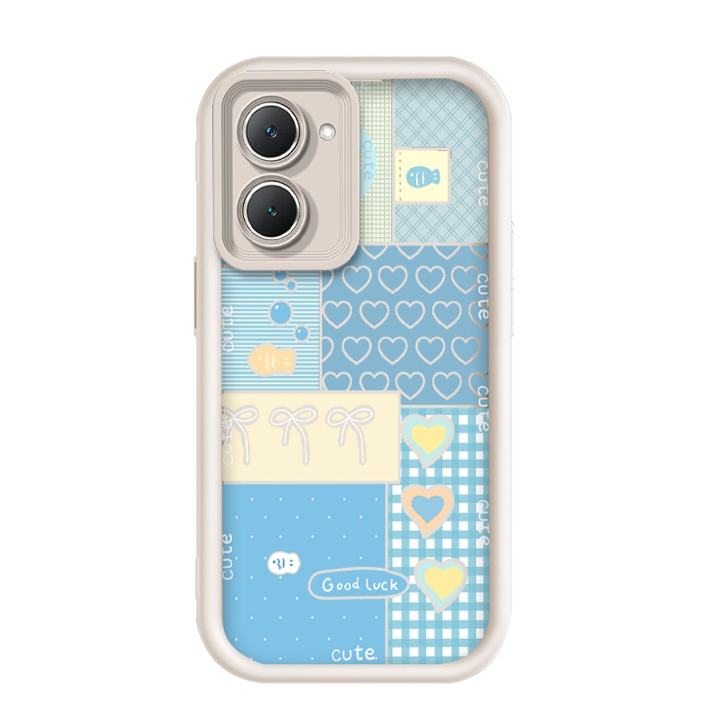 สําหรับ Vivo Y03/Vivo T3 Lite/Vivo Y03t,Kawaii น่ารัก Blue Patchwork Heart Bow ความงามเคสโทรศัพท์