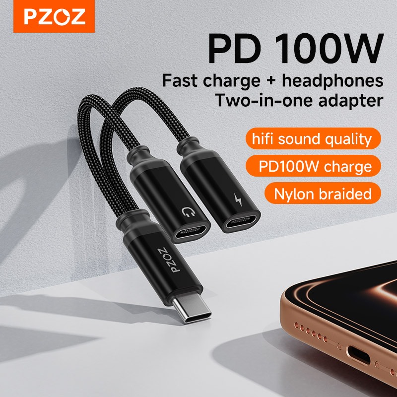 PZOZ ประเภท C สายสัญญาณเสียงชาร์จ 2 ใน 1 สําหรับ iPhone 17 16 15 Pro Max accessorios ชาร์จ USB C สายหูฟัง Audio Aux อะแดปเตอร์ Charger
