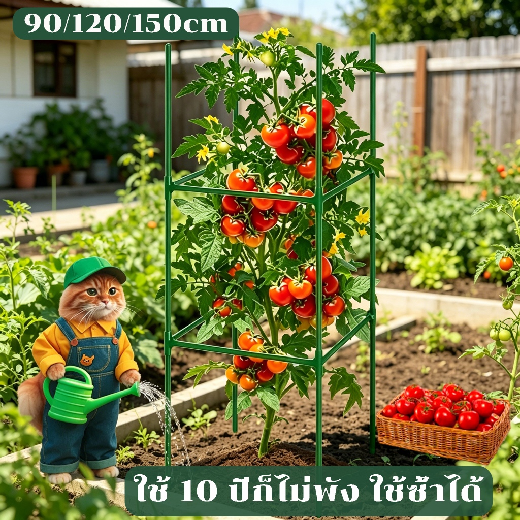 ไม้ค้ำต้นไม้ DIY โครงปลูกผัก  กรอบปีนเขา ยาว90-150ซม  หนา11มม เสามะเขือเทศ เหล็กเคลือบพลาส ไม้ค้ำยันต้นไม้ ค้างต้นไม้ แข็งแรง ทนทาน