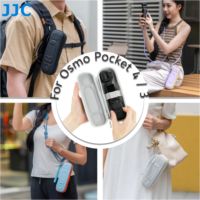 JJC Pocket 4 & 3 กล้องกรณีแข็งกระเป๋าสายรัดไหล่ชุดสำหรับ DJI Osmo Pocket 4 3 และ 1/4 "-20 มือจับเกลียว, กล้องป้องกันกรณี Carabiner กระเป๋าแขวนพร้อมสายรัดข้อมือ