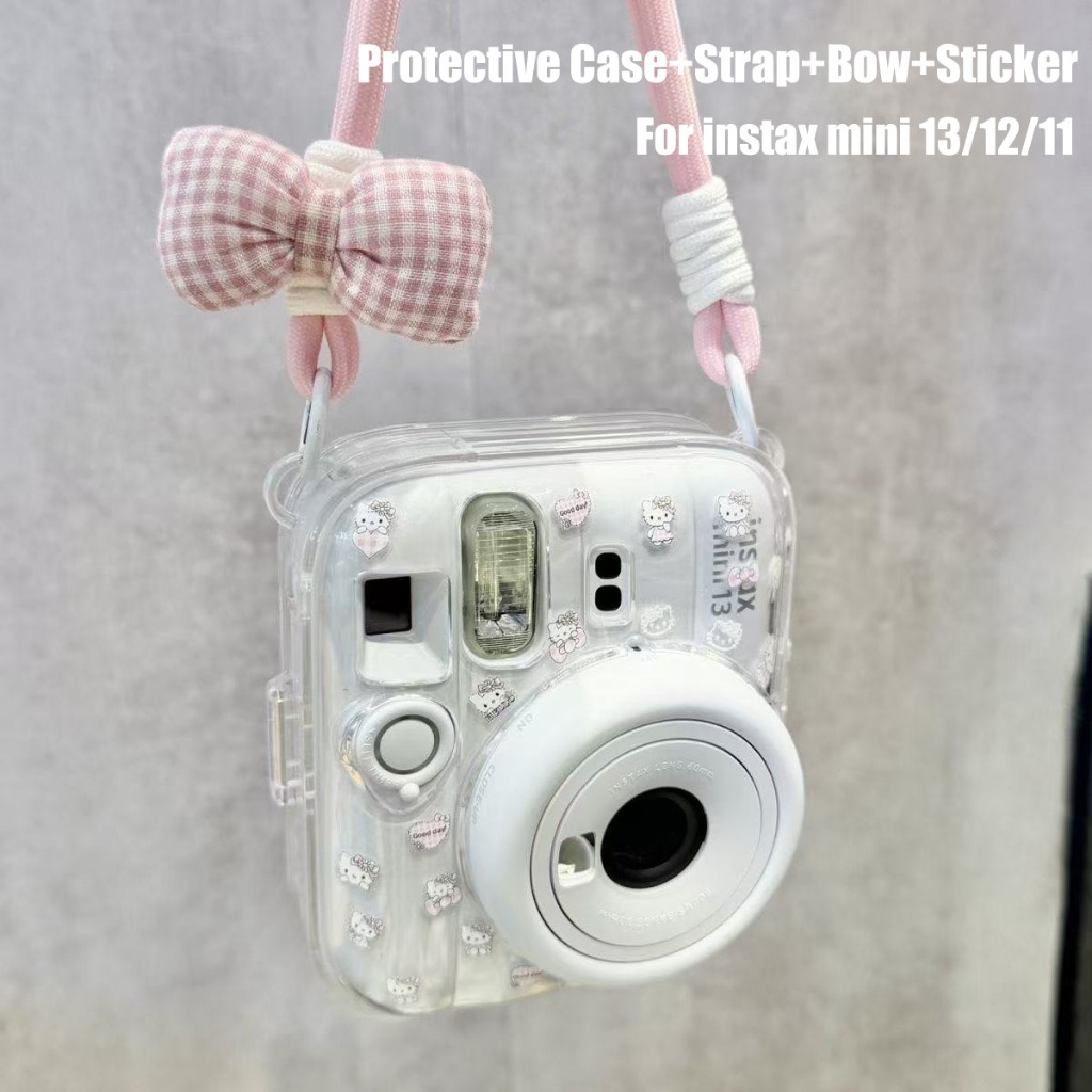 เคสใสกันกระแทกกล้อง พร้อมสายคล้อง + สติกเกอร์ สําหรับ Instax Mini 13/12/11