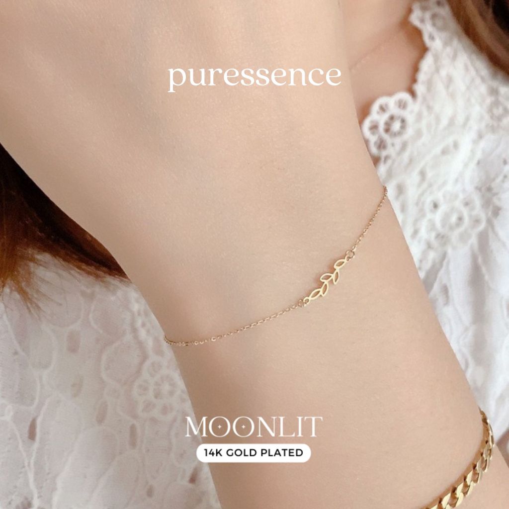 * Moonlit Collection * สร้อยข้อมือลายฉลุใบมะกอกสําหรับผู้หญิงของขวัญเครื่องประดับทอง 14KBR14