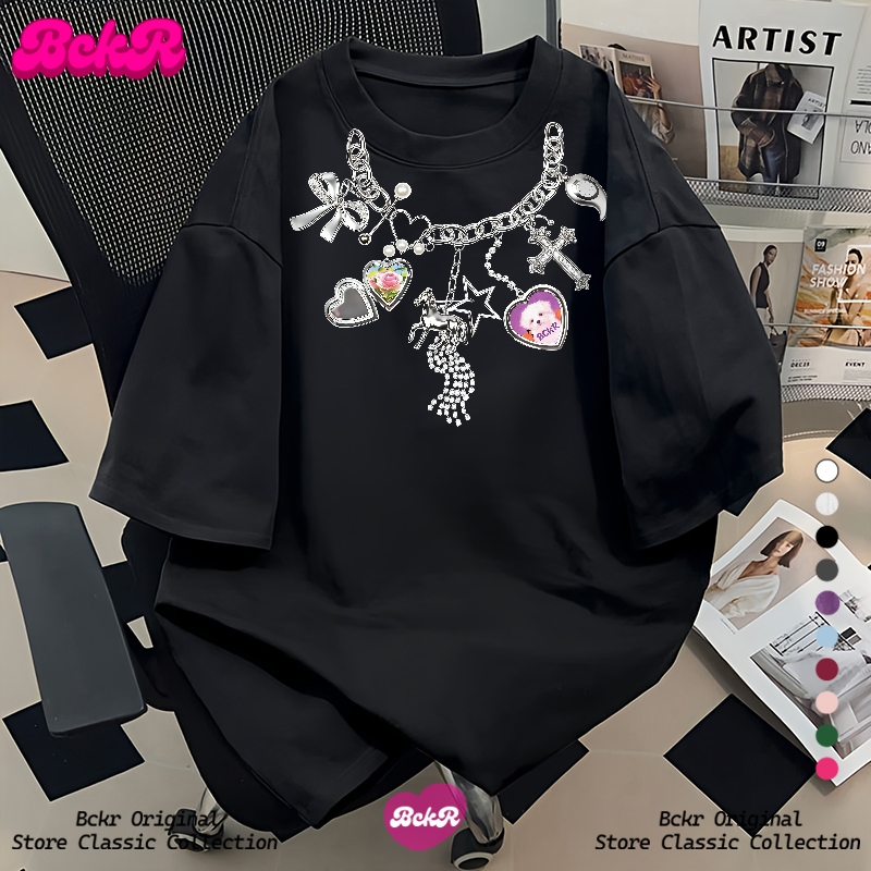 【จัดส่งตลอด 24 ชั่วโมง】🔥BCKR ลายการ์ตูนกราฟฟิตี้ชุดหน้าร้อนคอกลมเสื้อ🖤oversizeเสื้อผญ เสื่อยืดYG1092