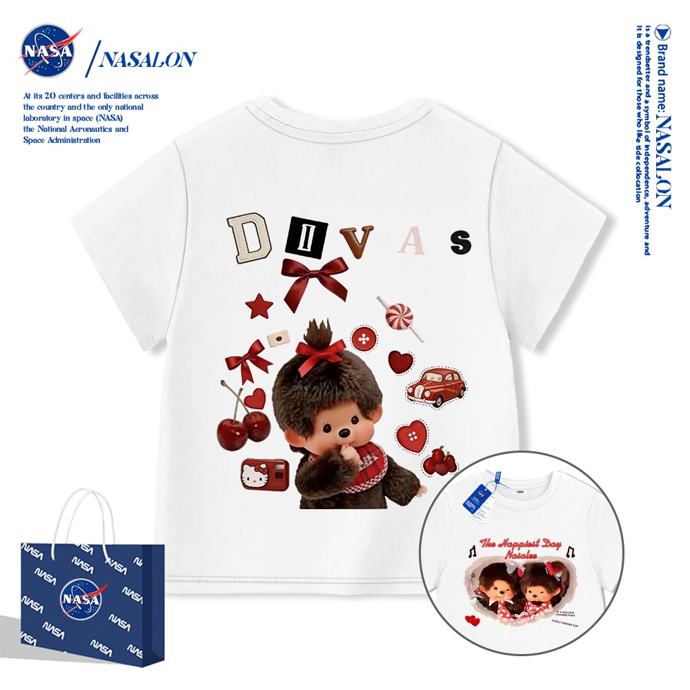 NASA เสื้อคอกลมแขนสั้นเด็ก ผ้าฝ้าย 100% สไตล์เกาหลี ลำลอง ใส่สบาย ระบายอากาศดี ฤดูร้อน 2-12 ปี