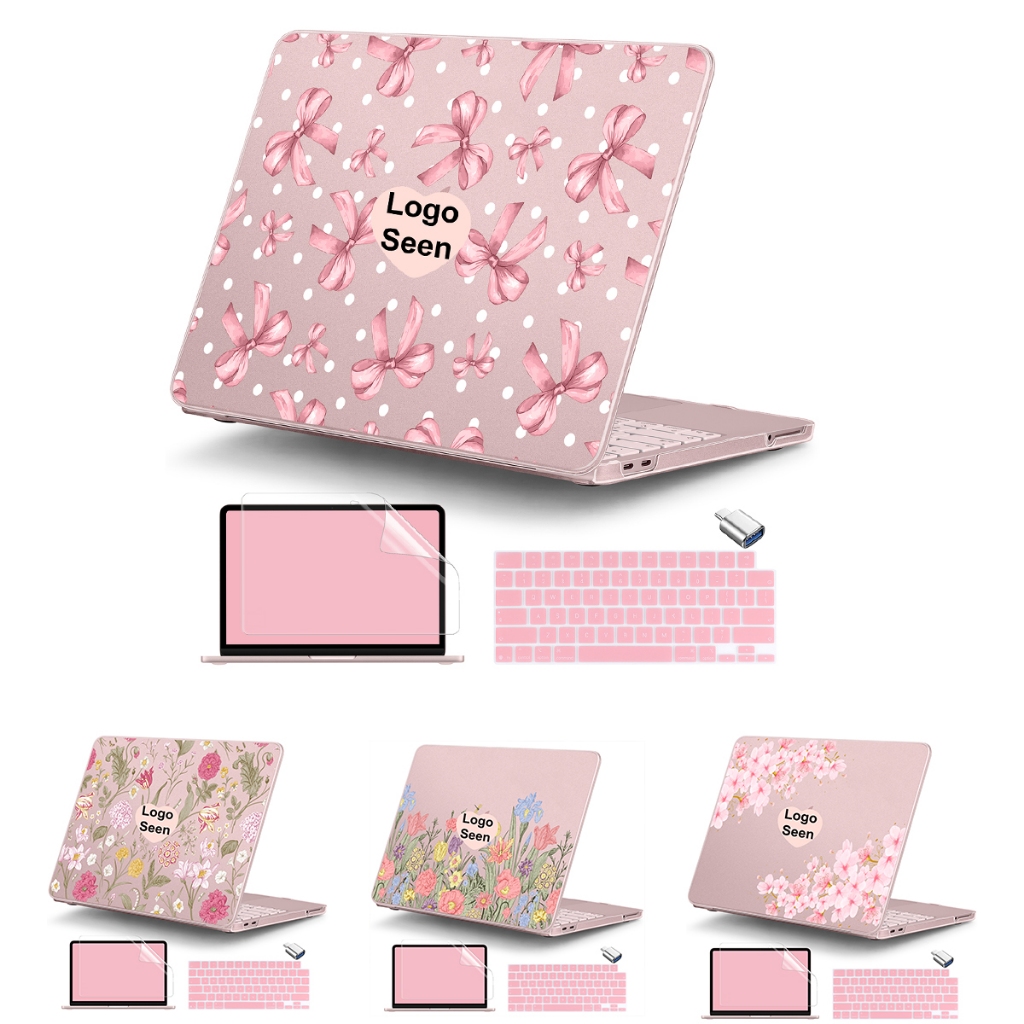โบว์สีชมพูสําหรับ MacBook Neo 13 นิ้ว A3404 กรณี A18 Pro ชิป 2026 ปล่อยดอกไม้ความงาม Ultra-Slim Hard Shell พร้อมแป้นพิมพ์, 4 in1 แล็ปท็อปอุปกรณ์เสริม