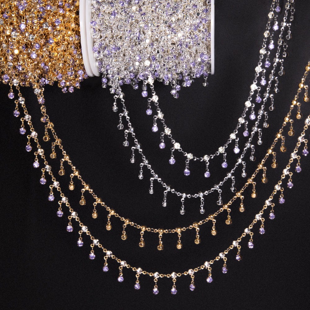 1M Rhinestone Triple แถวโซ่เพชรสีขาว KC ชุบทอง – DIY เครื่องประดับสร้อยคอและสร้อยข้อมือทําอุปกรณ์เสริม