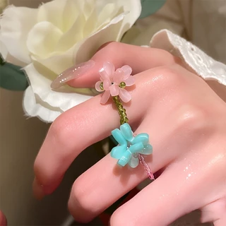 แหวนยางยืดสไตล์เกาหลี สีม่วงเหมือนดอกไม้สำหรับผู้หญิง ออกแบบมาพิเศษสำหรับฤดูใบไม้ผลิ