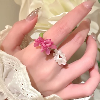 แหวนยางยืดสไตล์เกาหลี สีม่วงเหมือนดอกไม้สำหรับผู้หญิง ออกแบบมาพิเศษสำหรับฤดูใบไม้ผลิ