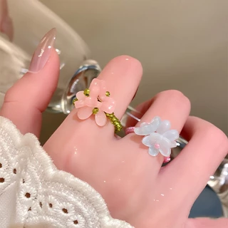 แหวนยางยืดสไตล์เกาหลี สีม่วงเหมือนดอกไม้สำหรับผู้หญิง ออกแบบมาพิเศษสำหรับฤดูใบไม้ผลิ