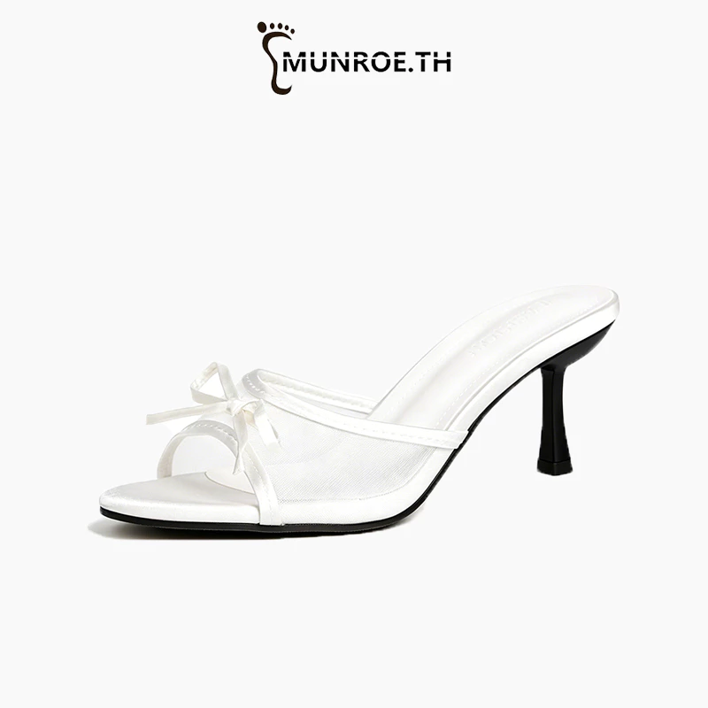 Munroe ฤดูร้อน รุ่นใหม่ รองเท้าแตะโบว์ ส้นเข็ม เอนกประสงค์ หัวกลม เปิดนิ้วเท้า
