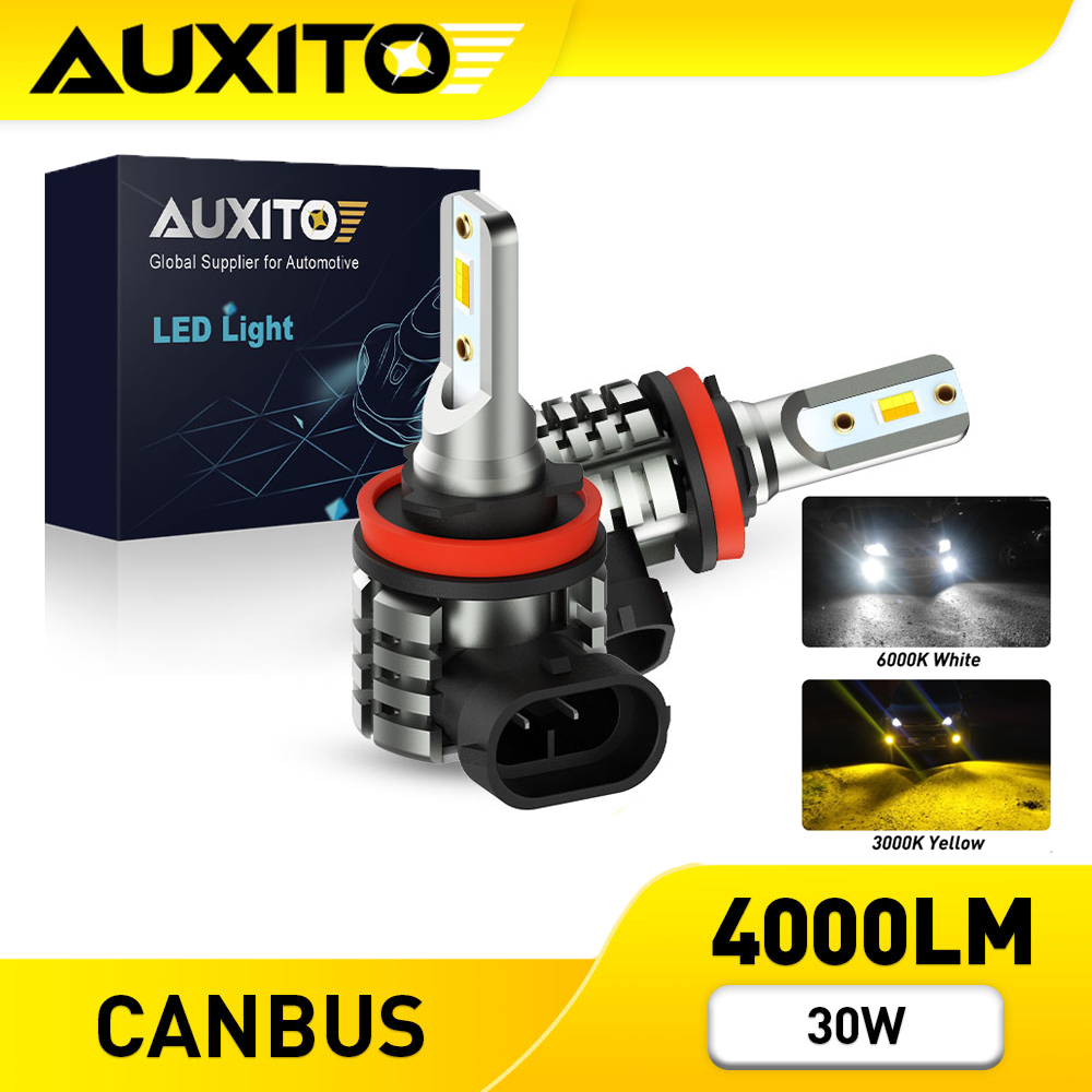 AUXITO 2PC ไฟตัดหมอก LED H8 H9 H11 Daytme 6000K 3000K สีเหลือง สีทอง สําหรับรถยนต์