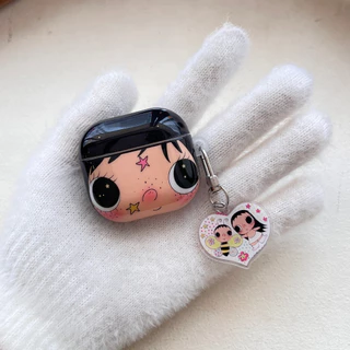 IMD การ์ตูนน่ารัก Big Faced สาวพวงกุญแจหูฟังสําหรับ AirPods 1 2 3 4 Pro หูฟังไร้สายบลูทูธ AirPods Pro3 Pro2 TPU กันกระแทกปลอก