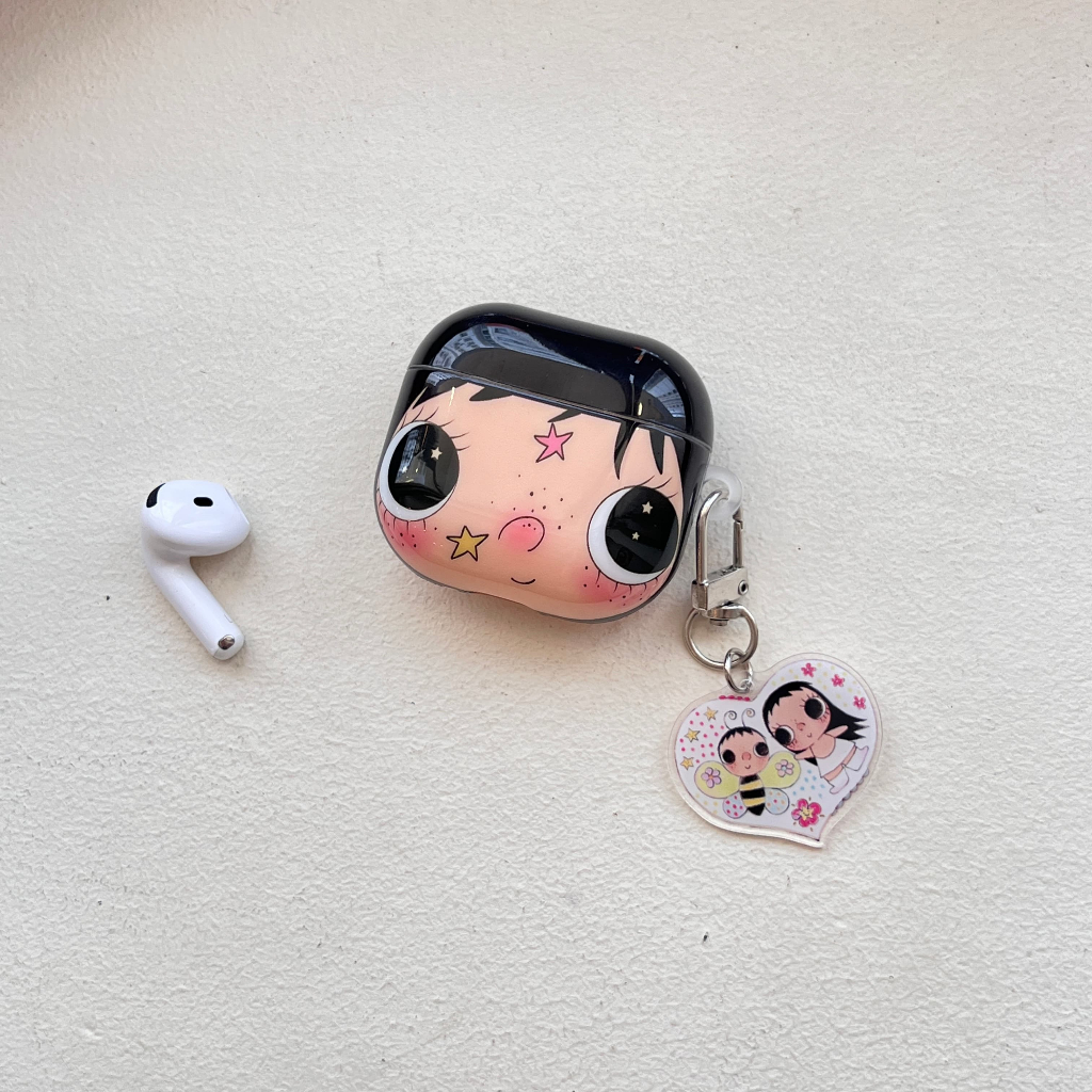 IMD การ์ตูนน่ารัก Big Faced สาวพวงกุญแจหูฟังสําหรับ AirPods 1 2 3 4 Pro หูฟังไร้สายบลูทูธ AirPods Pro3 Pro2 TPU กันกระแทกปลอก