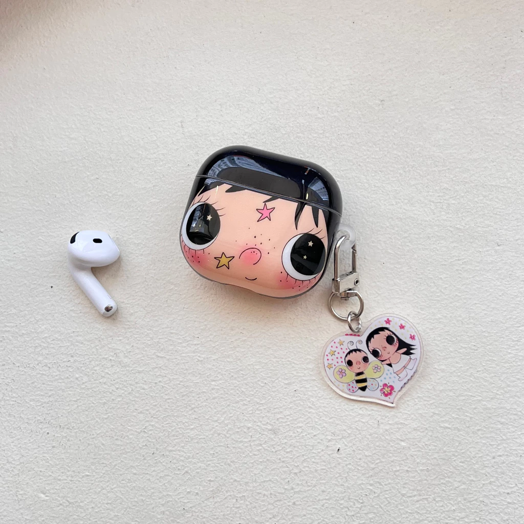 IMD การ์ตูนน่ารัก Big Faced สาวพวงกุญแจหูฟังสําหรับ AirPods 1 2 3 4 Pro หูฟังไร้สายบลูทูธ AirPods Pro3 Pro2 TPU กันกระแทกปลอก