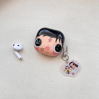 IMD การ์ตูนน่ารัก Big Faced สาวพวงกุญแจหูฟังสําหรับ AirPods 1 2 3 4 Pro หูฟังไร้สายบลูทูธ AirPods Pro3 Pro2 TPU กันกระแทกปลอก