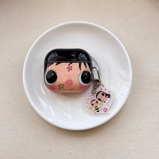 IMD การ์ตูนน่ารัก Big Faced สาวพวงกุญแจหูฟังสําหรับ AirPods 1 2 3 4 Pro หูฟังไร้สายบลูทูธ AirPods Pro3 Pro2 TPU กันกระแทกปลอก