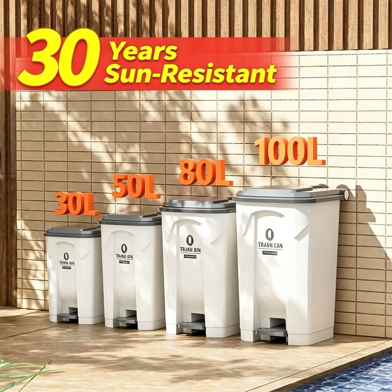 ถังขยะเท้าเหยียบความจุขนาดใหญ่ 100 ลิตรพร้อมฝาปิดเชิงพาณิชย์บ้านครัวลานกลางแจ้งสุขาภิบาลถัง