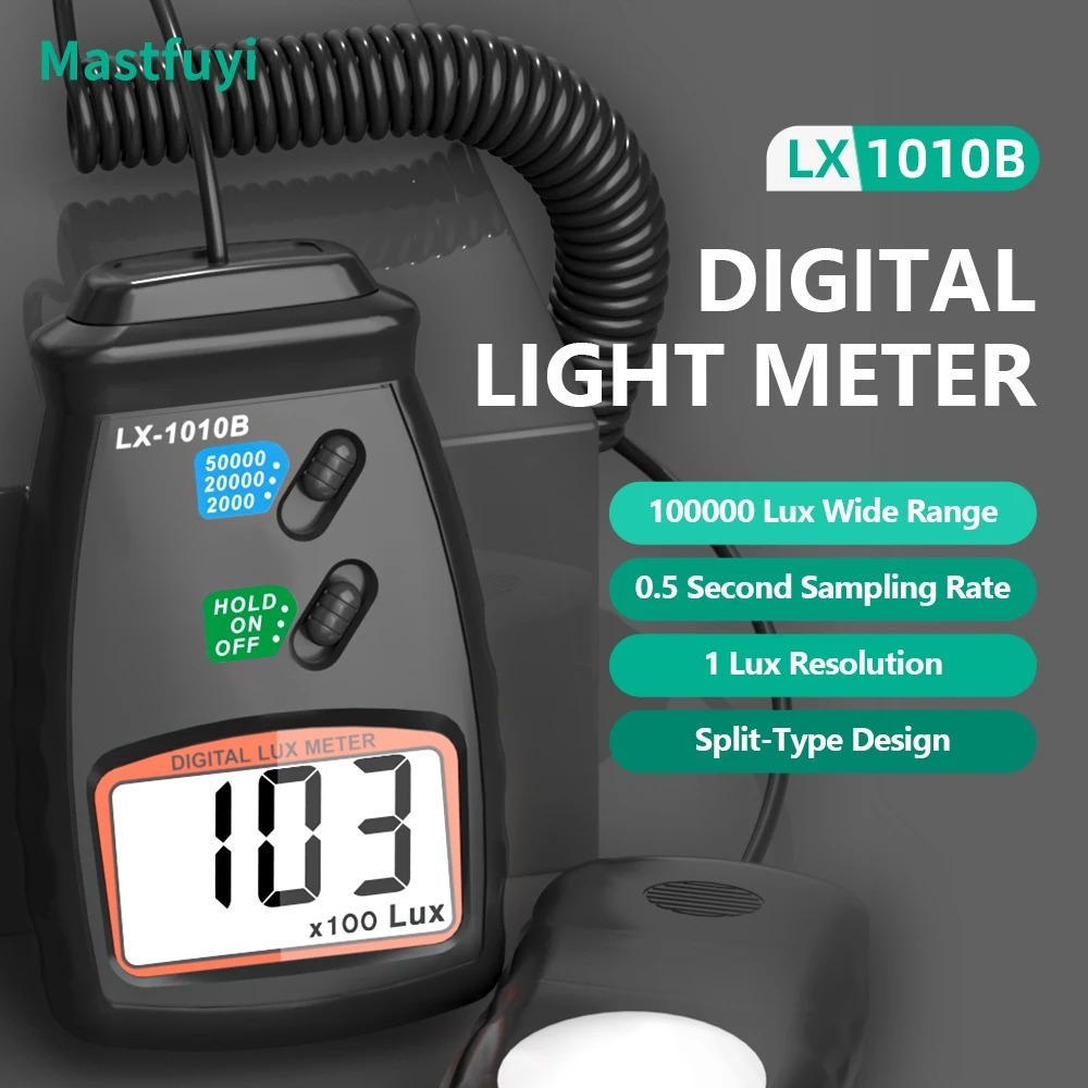 MASTFUYI Digital Lux Meter 0-10,000 Lux เครื่องวัดแสงแบบพกพาพร้อมจอแสดงผล LCD วัด Lux/FC Photometer สําหรับในร่ม/กลางแจ้ง