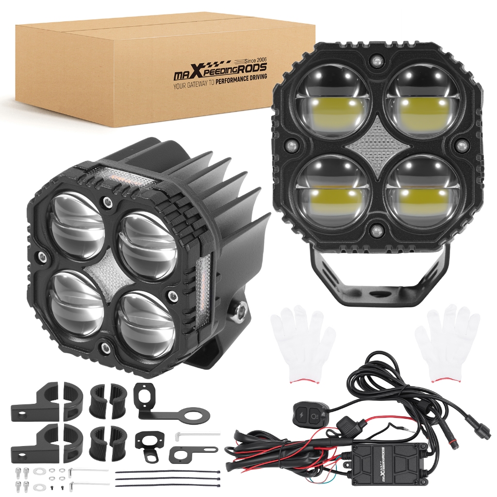 【turn signal】ไฟสปอร์ตไลท์ LED 12V 120W คู่ ไฟหน้าแต่ง มอเตอร์ไซค์ รถกระบะ ATV UTV กันน้ำ IP67 ไฟสูงต่ำ DRL ไฟเลี้ยว ติดแคชบาร์ ปรับได้ รับประกันไทย