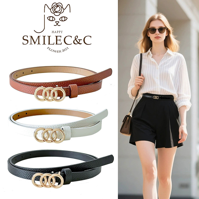 SmileFairyCC【COD & พร้อมส่ง】เข็มขัดสำหรับผู้หญิง แบบสามเหล็กติดกระดุมบางเฉียบ เหมาะสำหรับเดรสและยีนส์